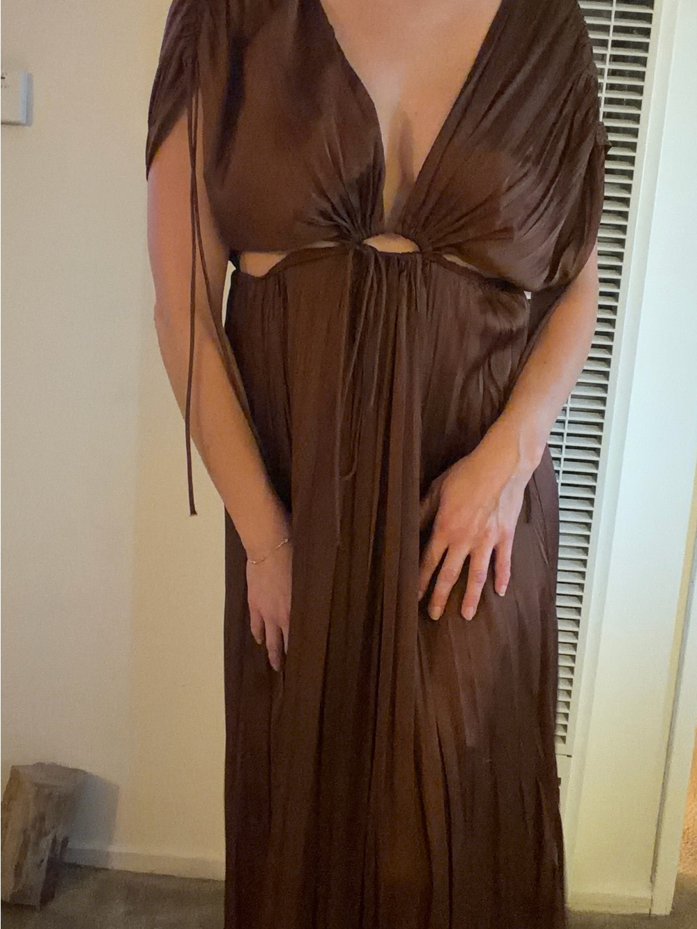 Zara Brown Maxi Dress with Front Twist Cutout